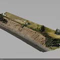 Natural Terrain Profile Showing Layered Soil Grass Vegetation Trees And Water Edge