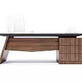 Modern Office Desk With Wooden Frame Black Tabletop And Storage Drawers