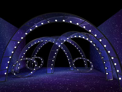 Event Passageway With Purple Background Arched Structures And White Lights 3d model