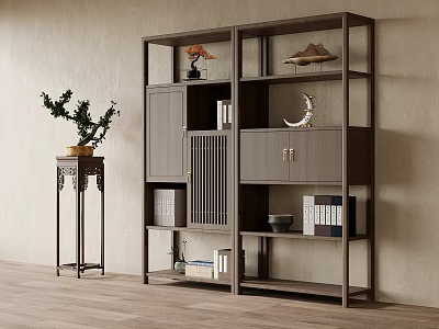 New Chinese Style Display Shelf With Decorative Items Books And Vases 3d model