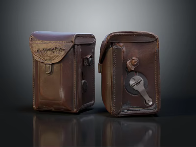 Vintage Brown Leather Cases With Classic Metal Clasps And Retro Design 3d model