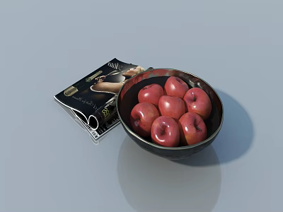 Fresh Red Apples in Black Bowl Alongside Black Box with Text and Design 3d model