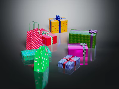 Colorful Gift Boxes And Shopping Bags With Decorative Ribbons And Bows 3d model