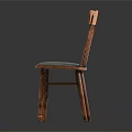 Wooden Leisure Chair with Slatted Back Gray Padded Seat and Decorative Carved Legs