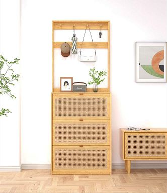 Nordic Shoe Cabinet Rattan Shoe Cabinet Sideboard Rattan Storage Cabinet Bucket Cabinet Entrance Cabinet Side Cabinet Household Small Shoe Cabinet Shoe Changing Stool Cabinet Combination 3d model