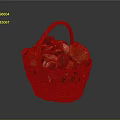 Red Woven Basket Filled With Fresh Assorted Mushrooms On Dark Background