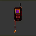 Vintage Mobile Phone With Antenna Yellow Pink Screen Red Buttons And Strap