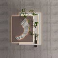 Modern Layered Wall Decor With Geometric Wooden Frames And Green Plant On Gray Wall