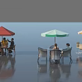 Stylish Outdoor Table with Red Green Yellow Umbrellas and Chairs for People Gathering