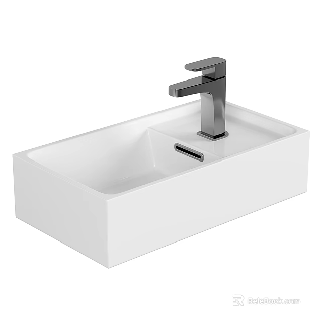 White Ceramic Bathroom Sink With Modern Chrome Faucet And Rectangular Design 3d model