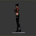 Cat Eared Female Warrior Character In Red Black Outfit Holding Weapon Standing On White Base