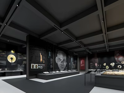 Cultural Center Interior Featuring Exhibition Halls Artifacts And Modern Lighting Design 3d model