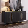 Modern Dark Entryway Sideboard Cabinet With Gold Accents Table Lamp Books And Vase