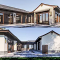 Traditional Chinese Detached Villa With Classic Roof Wooden Elements Stone Wall And Courtyard Trees