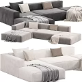Gray And White Sectional Sofa With Pillows And Blankets For Modern Living Room