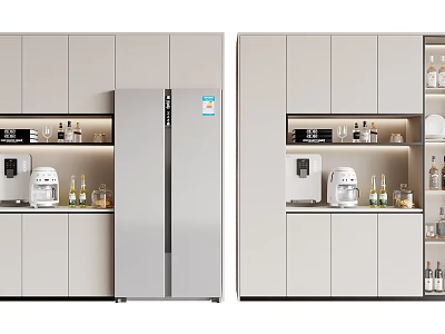 Modern Wine Cabinet Design With Glass Doors Displaying Wine Bottles And Integrated Cabinets 3d model