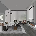 Modern Living Room Interior Design With Sofa Floor Lamp Large Windows Blinds And Mountain View