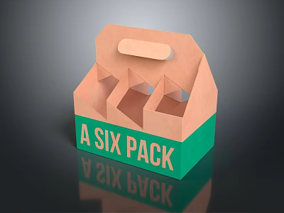 Pink Green Six Pack Cardboard Carrier With Handle For Beverage Daily Supplies 3d model