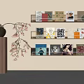 Modern Bookshelf Interior With Colorful Books Decorative Vase And Branches