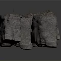 3D Cracked Rock Structure With Large Crack And Railing On Top
