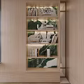 Elegant Modern Bookcase With Green Layered Backdrop And Shelves For Books Decor