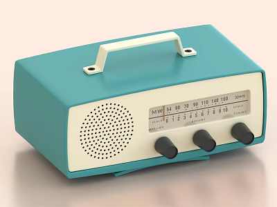 Vintage Teal Radio with White Handle FM Tuning Dial and Black Knobs 3d model