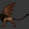 Mythical Lion Like Creature With Bat Wings Horns And Sharp Claws 3D Rendering