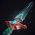 Mythical Glowing Sword Weapon Featuring Blue Light Smoke Effects And Red Hilt With Gemstone Details