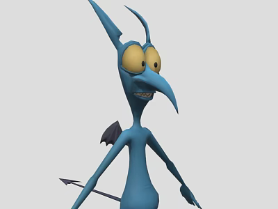 Blue Game Movie Character With Pointed Ears Large Yellow Eyes And Arrow Tipped Tail 3d model