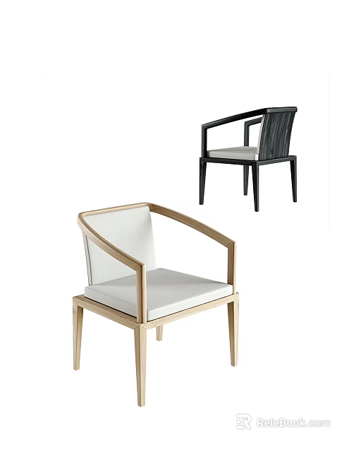 Light and Dark Wooden Frame Leisure Chairs with Armrest and White Cushion 3d model 