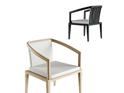 Light and Dark Wooden Frame Leisure Chairs with Armrest and White Cushion 3d model