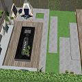 Stylish Courtyard Garden With Sofa Coffee Table Green Plants Wooden Screen And Stone Floor