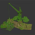 Industrial Construction Site Scene With Steel Tower Crane Scaffolding Rocks And Platform
