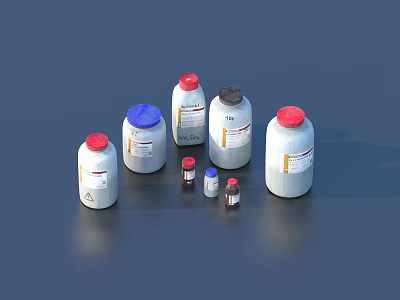 Household Plastic Bottles With Colored Lids In Various Sizes And White Bodies 3d model