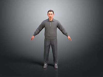 Man in Gray Hoodie and Gray Pants Standing with Arms Outstretched on Gray Background 3d model