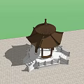 Traditional Chinese Pavilion With Brown Roof White Railings Stone Base On Brick Ground
