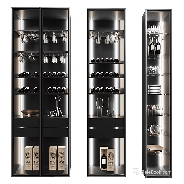 Stylish Modern Wine Cabinet With Glass Doors Wine Storage And Glassware Holders 3d model 