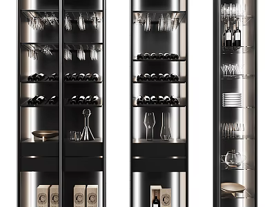 Stylish Modern Wine Cabinet With Glass Doors Wine Storage And Glassware Holders 3d model