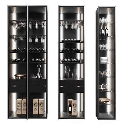 Stylish Modern Wine Cabinet With Glass Doors Wine Storage And Glassware Holders 3d model