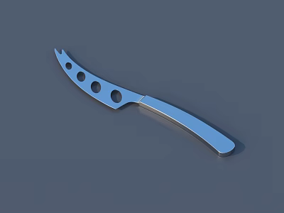 Silver Metal Kitchen Knife With Curved Blade And Hole Patterned Handle On Gray Background 3d model