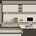 Modern Tatami Bedroom With Tatami Bed Desk Chair Bookshelf And Warm Lighting