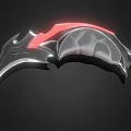 Silver Curved Weapon With Red Glowing Accents And Bat Wing Inspired Design