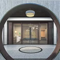 Traditional Garden Landscape Design Featuring Circular Archway Stone Pavement and Green Plants