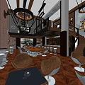Modern Bar Interior Design With Open Space Brown Chairs Black Tables And Brick Wall