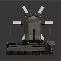 Industrial Mechanical Device With Red And Gray Structure And White Tubes On Tracked Base