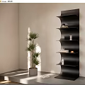 Modern Black Shelving Unit in Indoor Space with Decorative Items and Green Plant