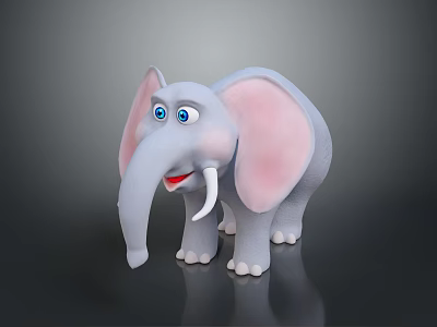 Cute Cartoon Elephant Toy With Large Pink Ears Blue Eyes And White Tusks 3d model