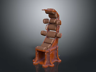 Brown Leather Chair With Multiple Cushioned Backrests And Intricate Wooden Frame Design 3d model