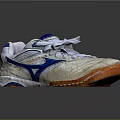 White Athletic Shoes With Blue Logo Orange Sole White Laces And Mesh Upper Design