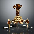 Decorative Phone Stand With Carved Design And Metal Accents In Brown Gold Shiny Finish